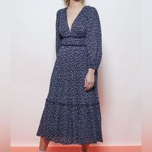 Ulla Johnson Malena Navy Floral Long Sleeve Dress